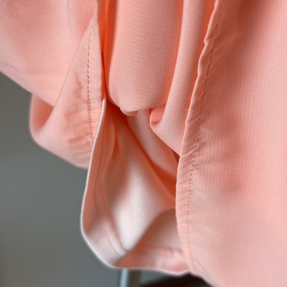 Hello Miss peach shift mini Dress Bishop 3/4 Sleeves long back zipper V back L - Picture 7 of 14